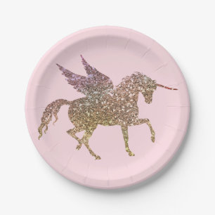 Trendy Gold Glitzer Sparkle Unicorn Geburtstagspar Pappteller