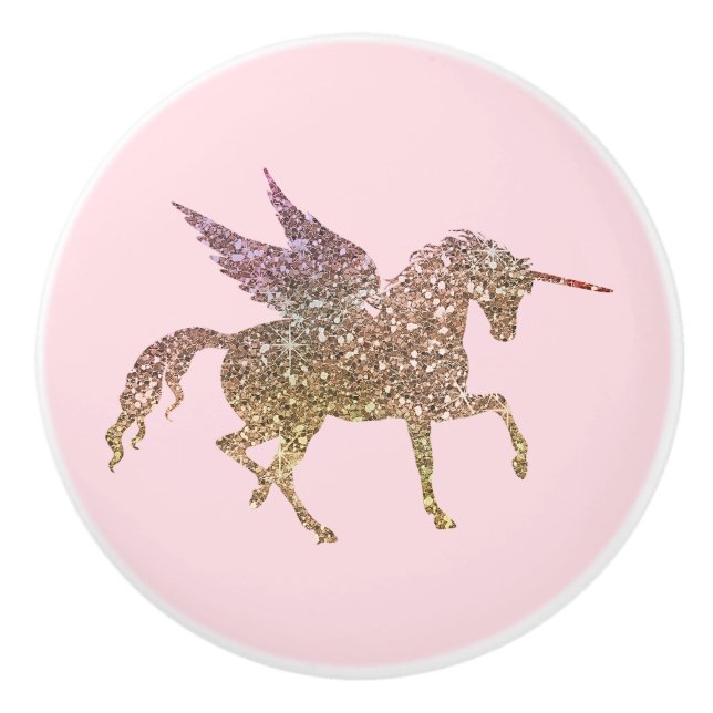 Trendy Gold Glitzer Sparkle Unicorn Keramikknauf (Vorderseite)