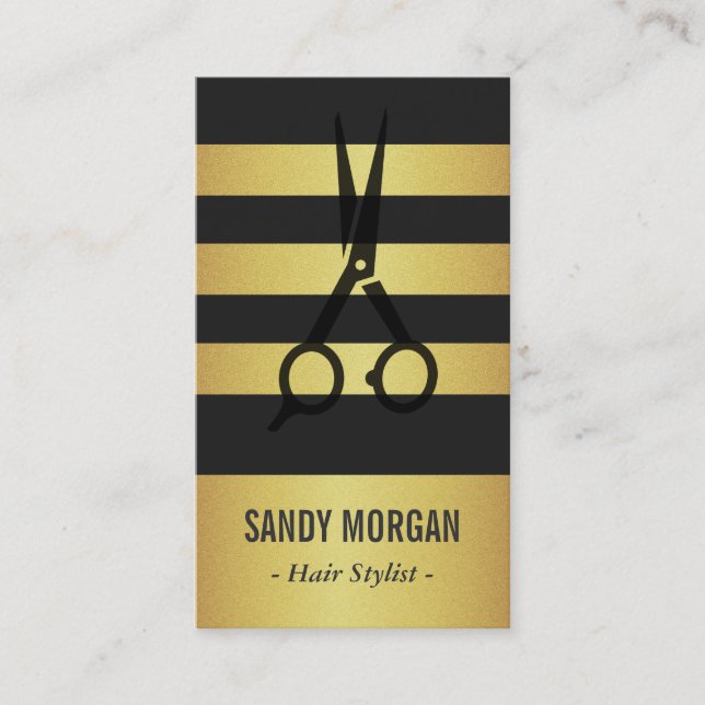 Trendy Gold Glitzer Stripes Design - Haarstil Visitenkarte (Vorderseite)