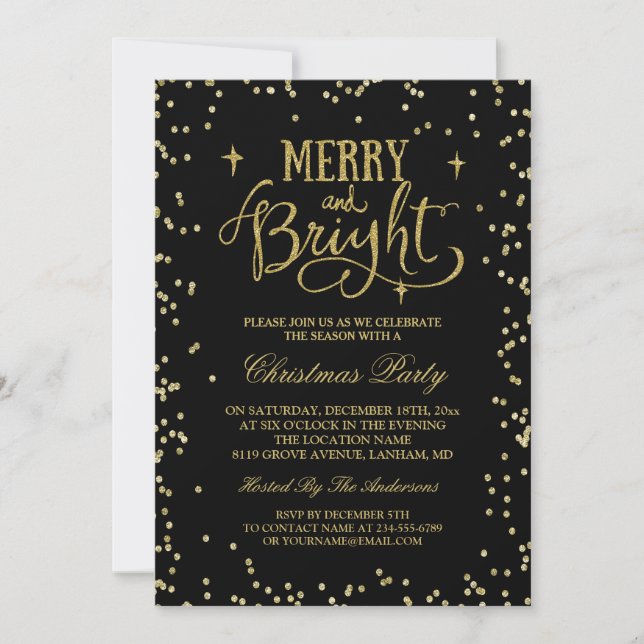 Trendy Gold Glitzer Twinkle Dots Weihnachts-Party Einladung (Vorderseite)