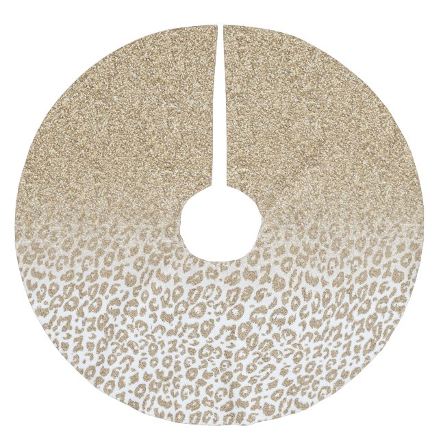 Trendy Gold Glitzer und Leopard Print Gradient Polyester Weihnachtsbaumdecke (Vorderseite)