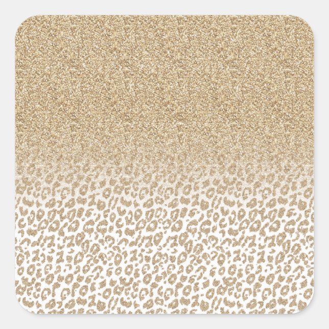 Trendy Gold Glitzer und Leopard Print Gradient Quadratischer Aufkleber (Vorderseite)