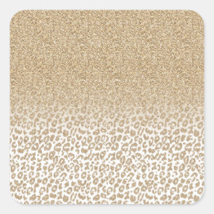 Trendy Gold Glitzer und Leopard Print Gradient Quadratischer Aufkleber