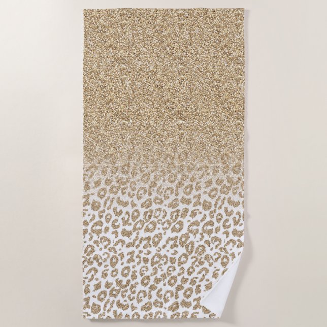 Trendy Gold Glitzer und Leopard Print Gradient Strandtuch (Vorderseite)