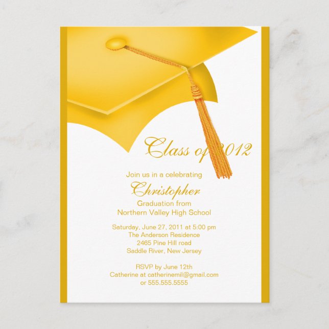 Trendy Gold Grad Cap Graduation Party Einladung (Vorderseite)