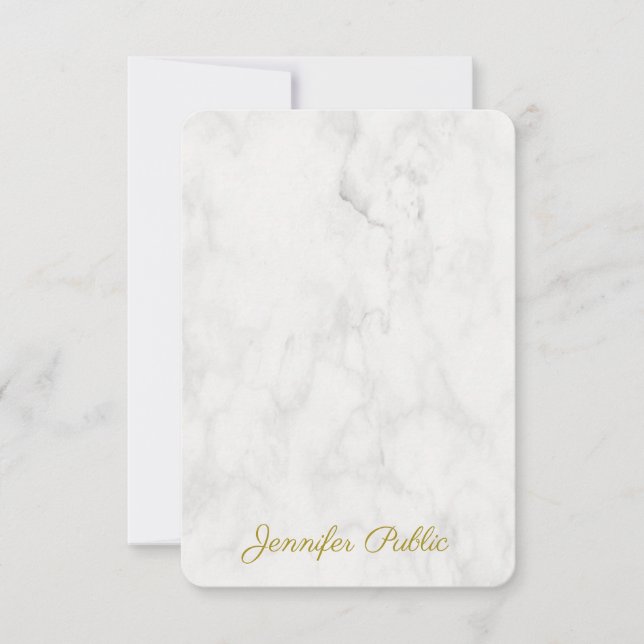 Trendy Gold Handgeschriebener Name Elegante Marmor Mitteilungskarte (Vorderseite)