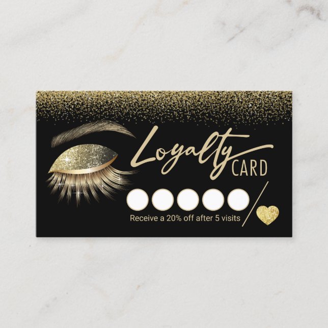 Trendy Gold Lashes Salon Treuekarte (Vorderseite)