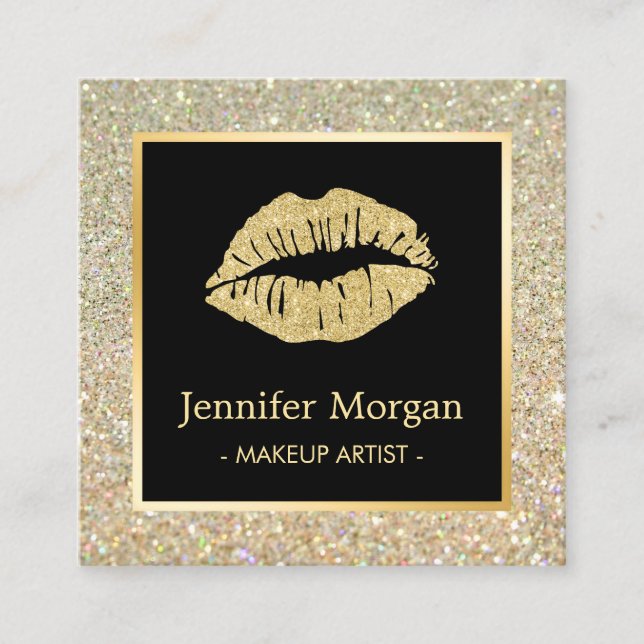 Trendy Gold Lips Glitzer Glitzern Makeup Artist Quadratische Visitenkarte (Vorderseite)