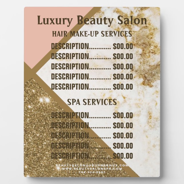 Trendy Gold Marble Glittery WELLNESS-CENTER Salon  Fotoplatte (Vorderseite)