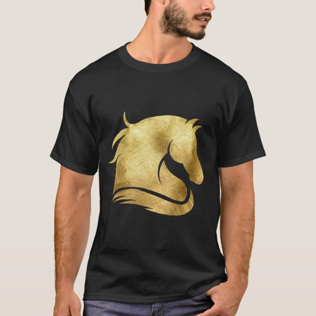 Trendy Gold Metallic Mustang Horse T-Shirt (Vorderseite)
