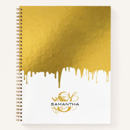 Trendy Gold Metallic Tropfens Script Monogram Notizbuch