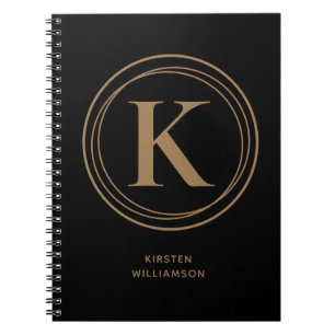 Trendy Gold Monogram Name Black Notizblock