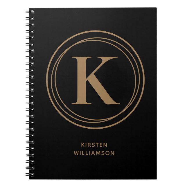 Trendy Gold Monogram Name Black Notizblock (Vorderseite)