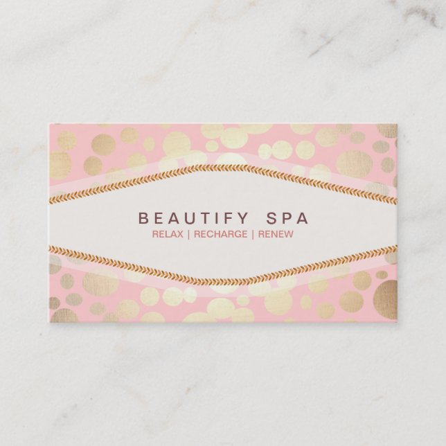 Trendy Gold Pattern Pink Beauty Salon Visitenkarte (Vorderseite)
