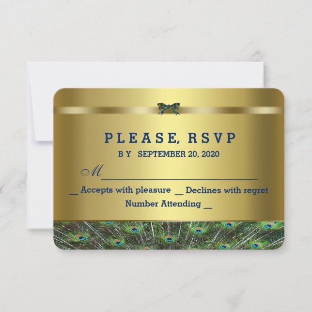 Trendy Gold Peacock Wedding Custom UAWG RSVP Karte (Vorderseite)