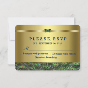 Trendy Gold Peacock Wedding Custom UAWG RSVP Karte