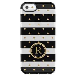 Trendy Gold Polka Dots & Black & White Stripes Durchsichtige iPhone SE/5/5s Hülle