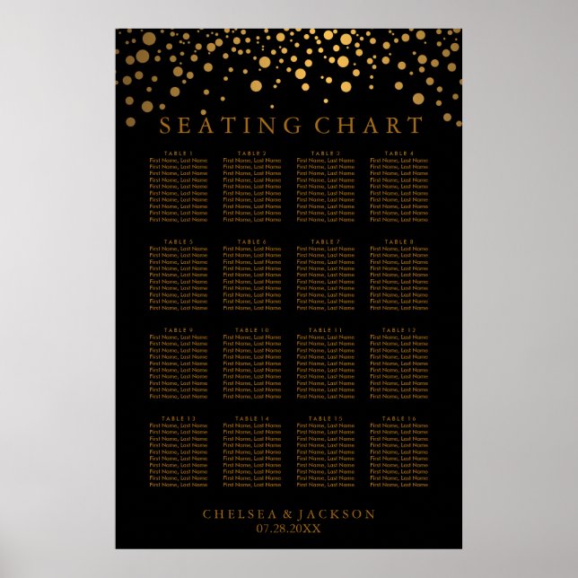 Trendy Gold Punkte auf schwarz - 16 Tabelle Seatin Poster (Vorne)