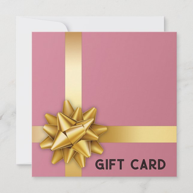 Trendy Gold Satin Ribbon Gift Bow Pink Gift Card (Vorderseite)