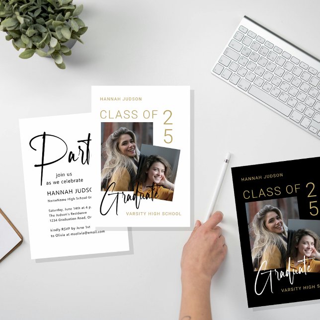 Trendy Gold Script Foto White Graduation Party Einladung (Von Creator hochgeladen)