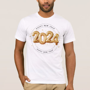 Trendy Gold Script Happy New Year 2024 Mann T-Shirt