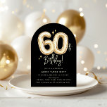 Trendy Gold Sixty Balloons 60th Birthday Party Einladung<br><div class="desc">Make your 60th birthday celebration unforgettable with our customizable invitation featuring watercolor gold foil balloon numbers 60 on a timeless black background. Edit it to make it yours and set the tone for a party everyone will remember.</div>