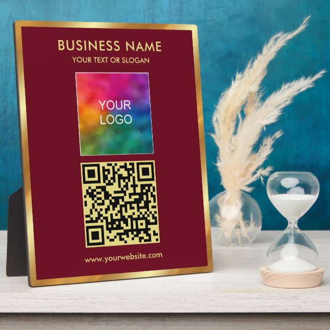 Trendy Gold Text QR Code Upload Logo Template Fotoplatte (Seite)
