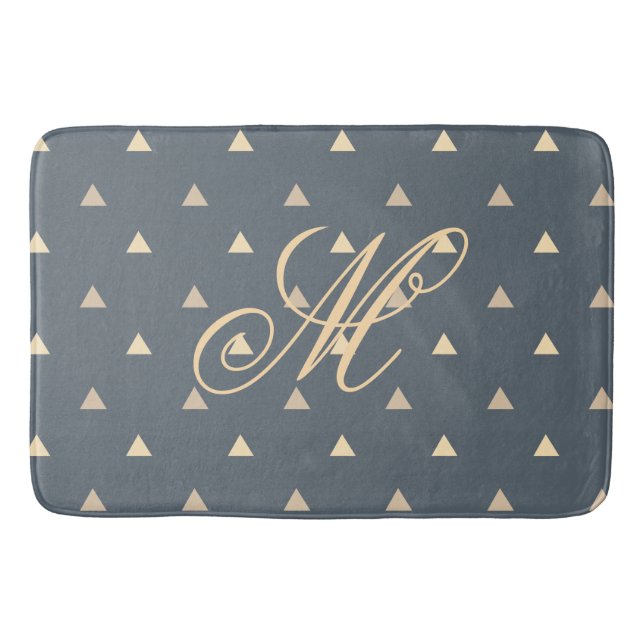 Trendy Gold Triangle Confetti auf grauem Monogramm Badematte (Vorderseite)