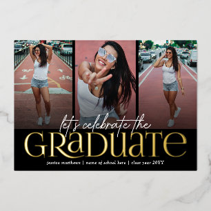 Trendy Gold Typografy Foto Collage Abschluss Folieneinladung
