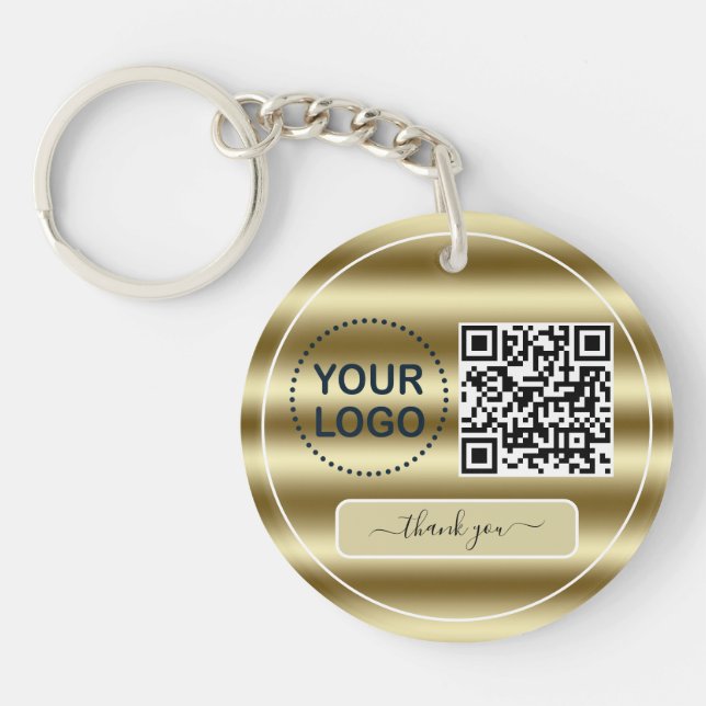 Trendy Gold Waves QR Code Ihr Logo hier Schlüsselanhänger (Vorderseite)