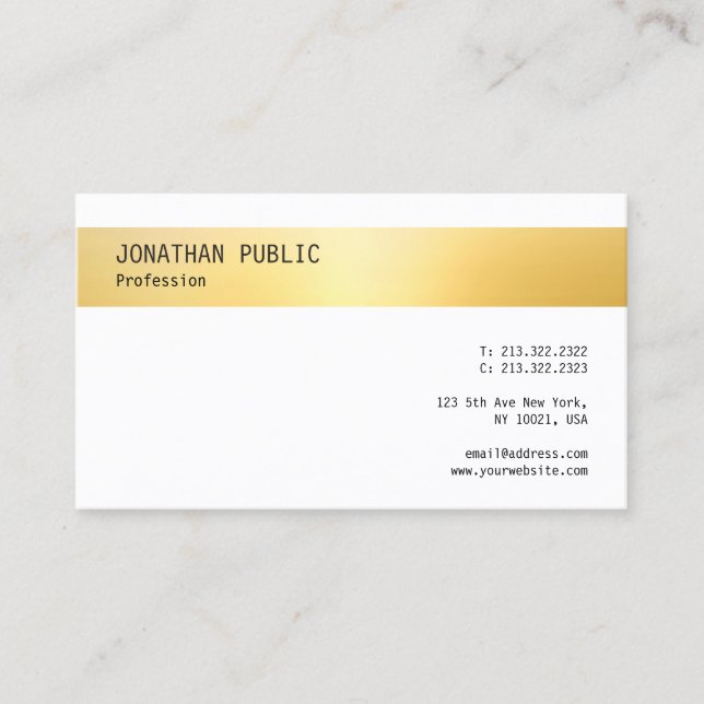 Trendy Gold White Elegante Minimalistische Vorlage Visitenkarte (Vorderseite)