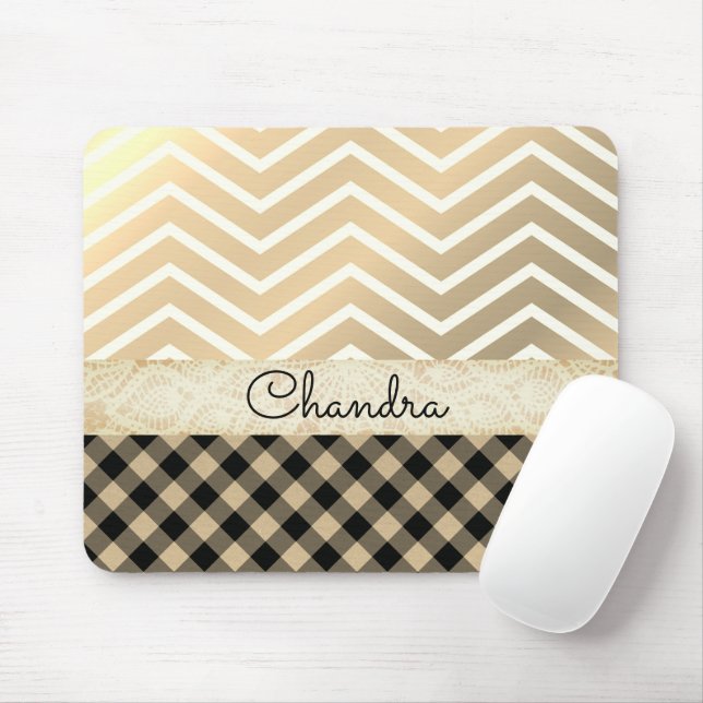 Trendy Gold Zickzack Gingham Mousepad (Mit Mouse)