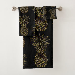 Trendy Goldene Ananas-Muster Badhandtuch Set