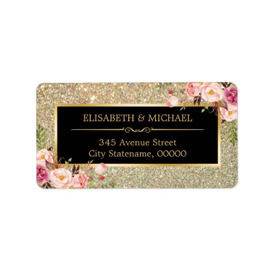 Trendy GoldGlitter-Glitzern-Girly Blumen Adressaufkleber