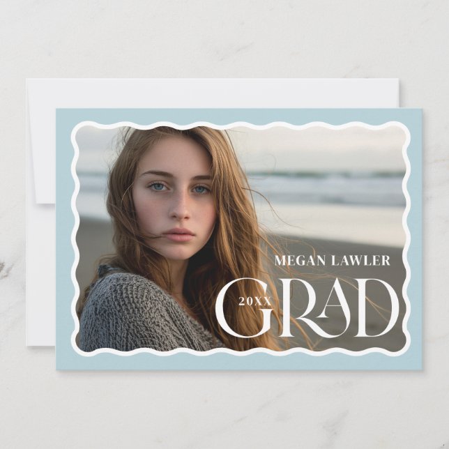 Trendy Grad Ankündigung Foto-Card-Wave Blue (Vorderseite)