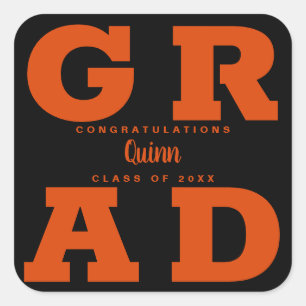 Trendy Grad Orange auf dem Schwarzen Abschluss Quadratischer Aufkleber