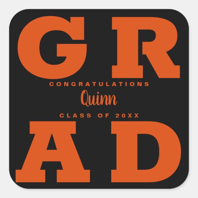 Trendy Grad Orange auf dem Schwarzen Abschluss Quadratischer Aufkleber (Vorderseite)