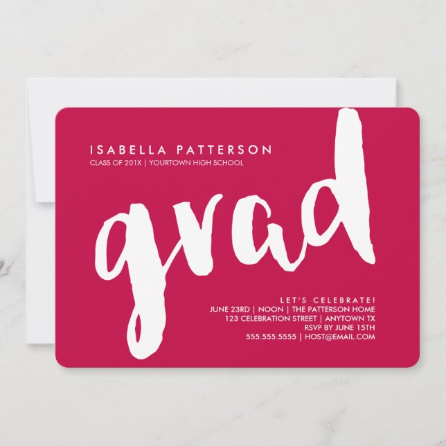 Trendy Grad White | Einladung von Rotem Abschluss (Vorderseite)