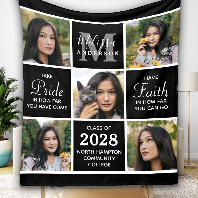Trendy Graduate 5 Foto Collage Black Abschluss Fleecedecke (Von Creator hochgeladen)