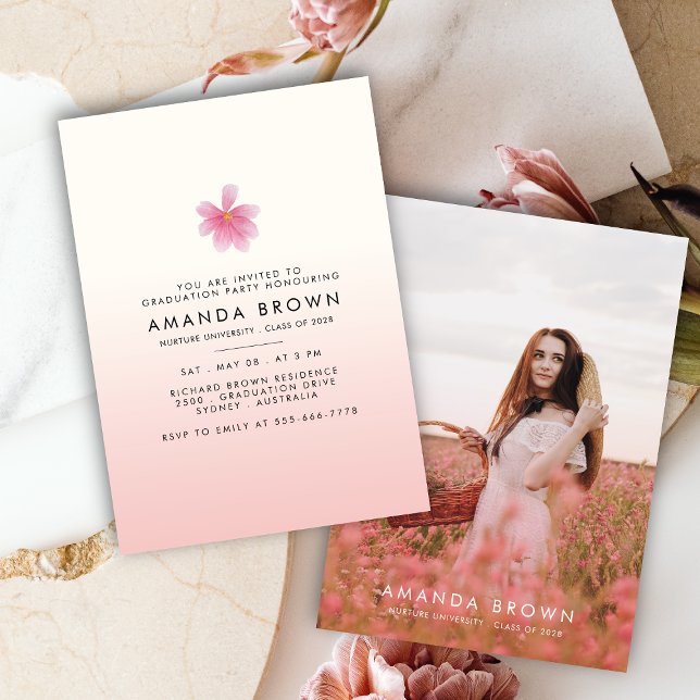 Trendy Graduation Party 2025 Elegant Floral Einladung (Von Creator hochgeladen)