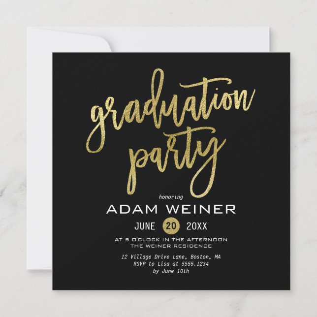 Trendy Graduation Party Einladung Imitate Gold (Vorderseite)