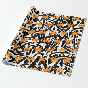 Trendy Graffiti Crown Pattern Orange Black Geschenkpapier