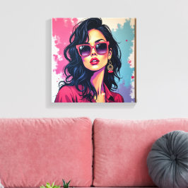 Trendy Graffiti Leinwand Kunstschick Frau mit Bril
