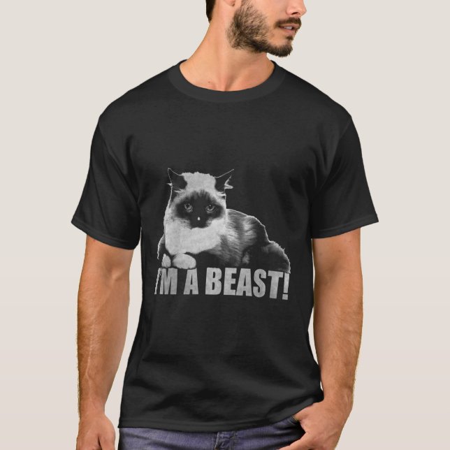 Trendy Graphic Cat Briefmarke Ich bin ein Biest T-Shirt (Vorderseite)