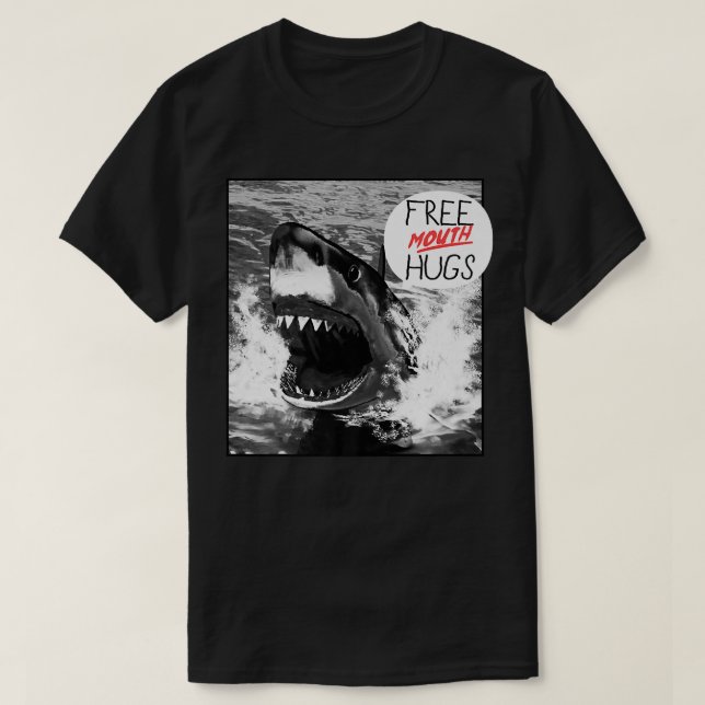 Trendy Graphic Great White Shark Free Mouth Hugs T-Shirt (Design vorne)
