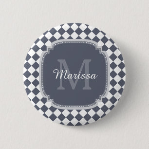 Trendy, grau und weiß, Mit Monogramm Name geprüft Button