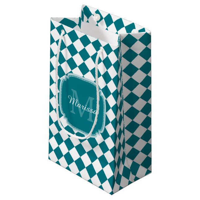 Trendy, grau und weiß, Mit Monogramm Name geprüft Kleine Geschenktüte (Vorderseite Schrägansicht)