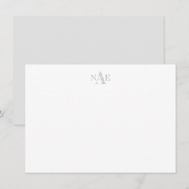 Trendy Grau/Weiß Mit Monogramm Flat Note Card Einladung (Vorne/Hinten)