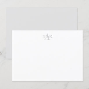 Trendy Grau/Weiß Mit Monogramm Flat Note Card Einladung