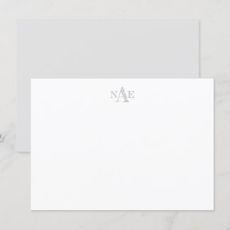 Trendy Grau/Weiß Mit Monogramm Flat Note Card Einladung